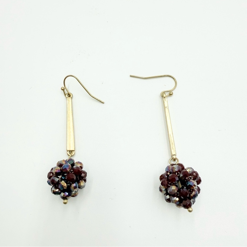 Gold Tone Red Beaded Ball Murano Glass Earrings - Picture 5 of 6